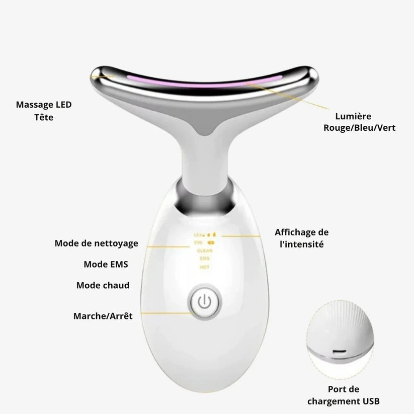 Masseur Visage & Cou Micro-Vibration Éclaircissant