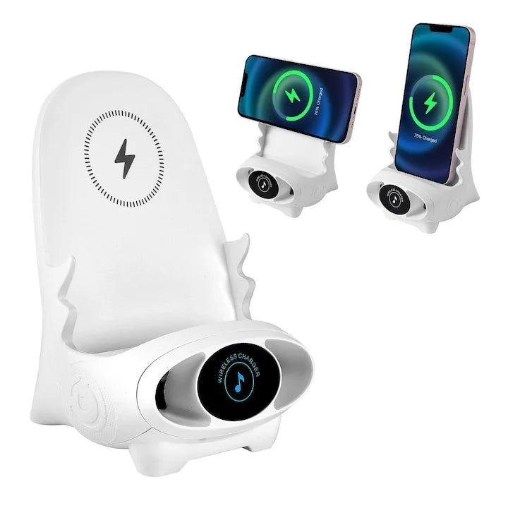 Mini Chaise Sans Fil 3-en-1 – Charge Rapide, Support Téléphone & Haut-Parleur Intégré ✨